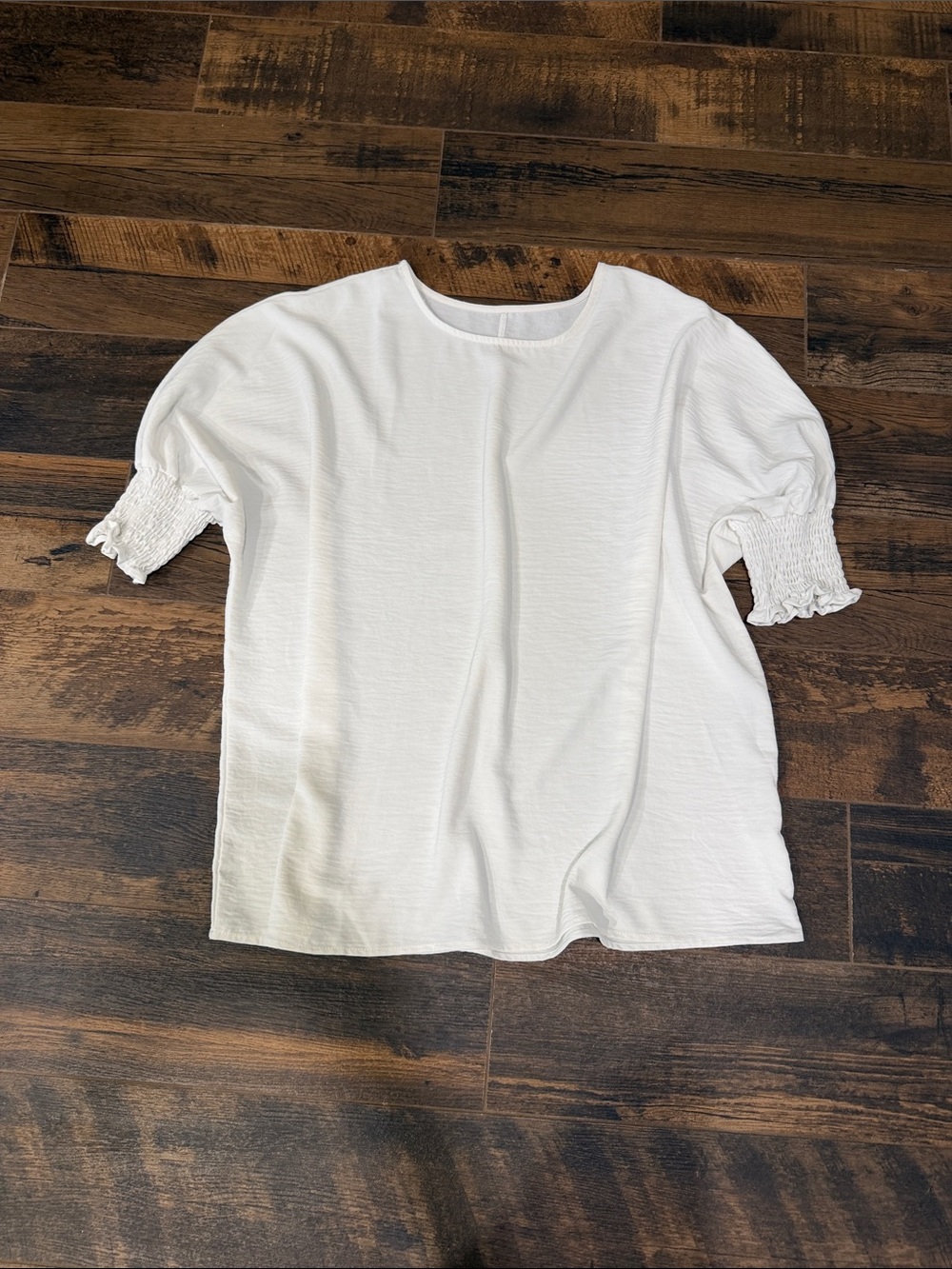 Women's White Puff Sleeve Top with Smocked Cuffs